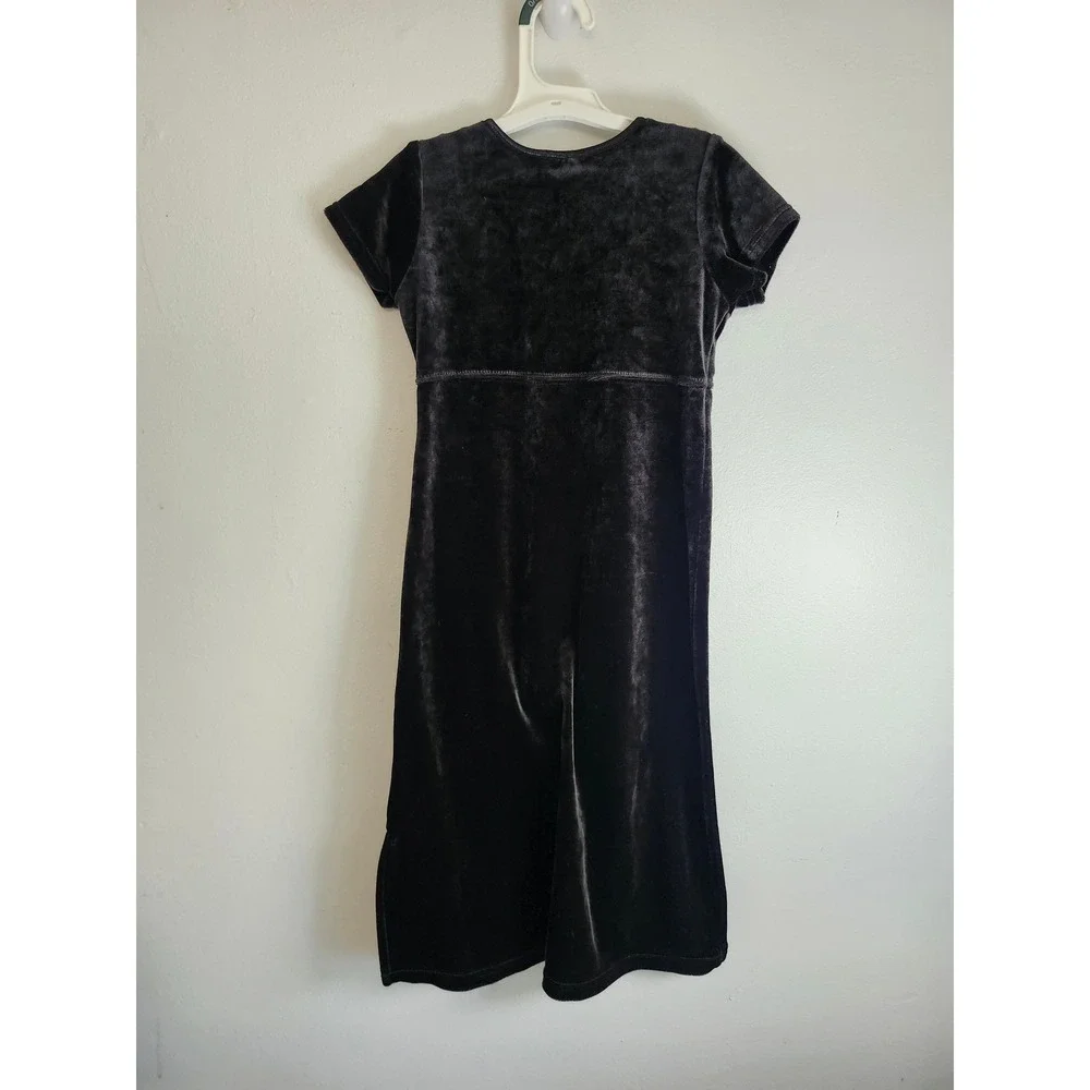 Vintage OshKosh B'Gosh Black Velvet Dress Girls Size 4 Floral Embroidered 90s